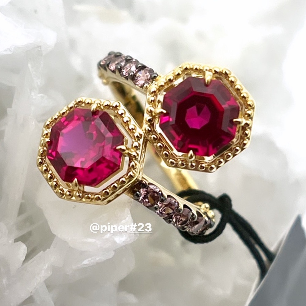 NWT Judith Ripka 14K Gold Clad Casablanca Ruby & Rhodolite Bypass Ring - size 6 - Picture 3 of 12